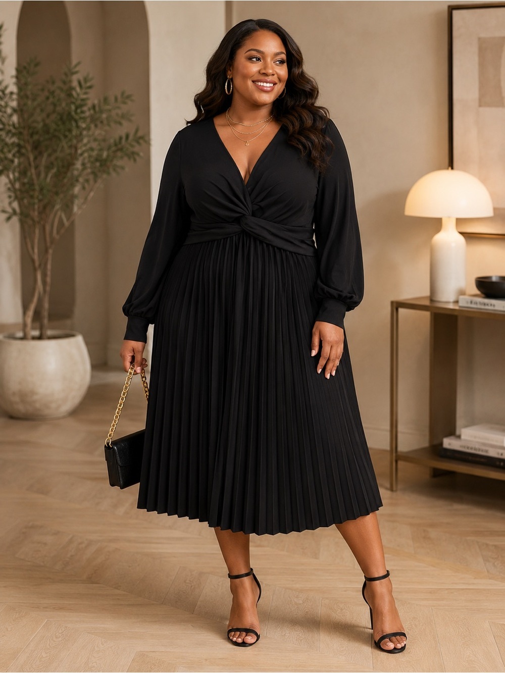 NWT Eloquii ‘Knot Front Pleated Skirt Dress' in Black Plus Size 18